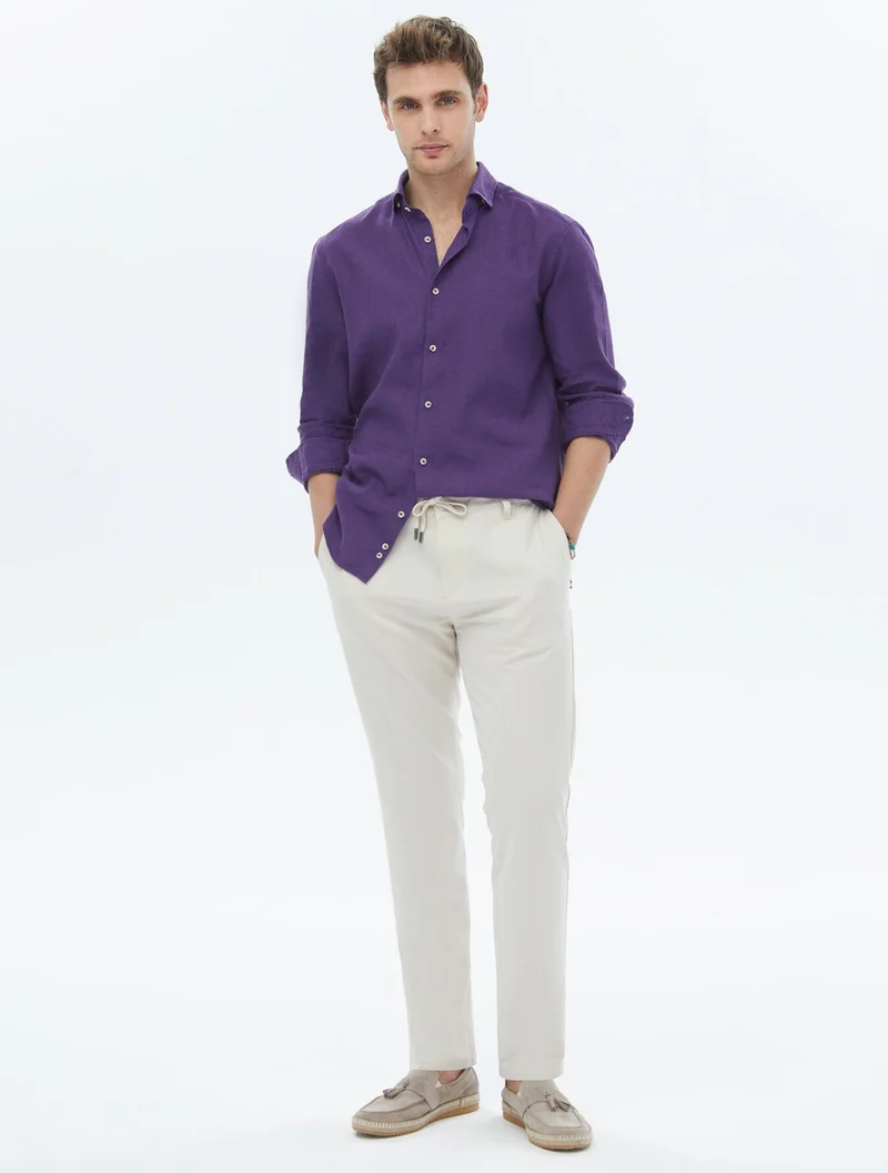كيب Purple Plain Regular Fit Woven Casual Cotton Blend Shirt