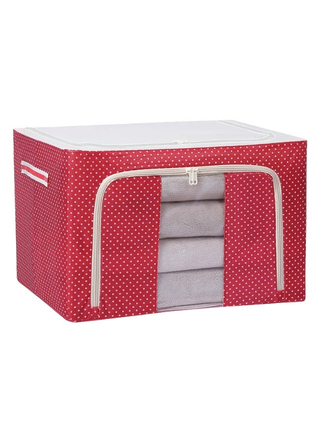 Clothes Storage Bins with Metal Frame，Foldable Storage Bins with Lids Zipper Clear Window Reinforced Handles，Stackable Storage Box Organizer for Clothing Bedding, 66L - Image 1