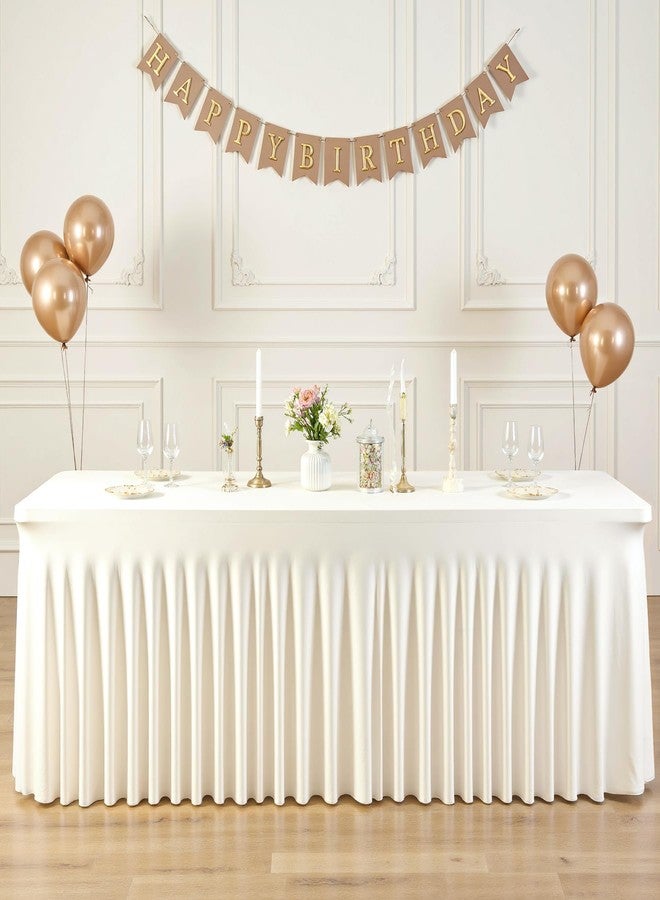 Suppromo 6ft Ivory Spandex Tablecloths for Rectangle Tables Wrinkle Free Ivory Table Cloth Rectangle Stretch Fitted Table Cover with Skirt for Wedding Birthday Party Banquet Baby Shower Buffet Event - Image 2