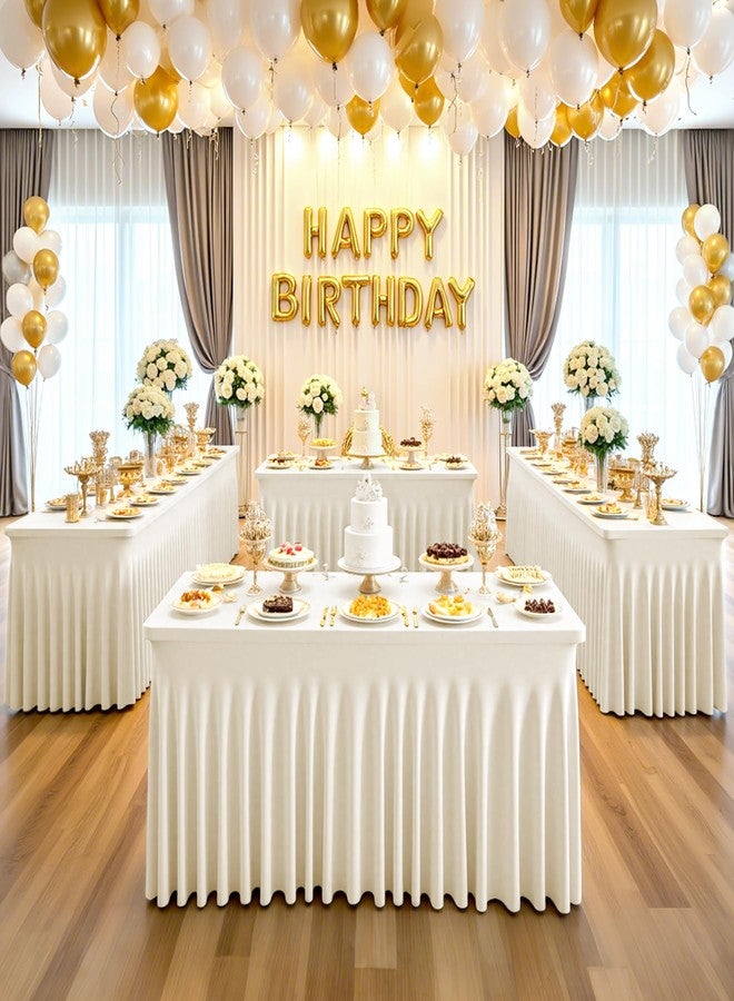Suppromo 6ft Ivory Spandex Tablecloths for Rectangle Tables Wrinkle Free Ivory Table Cloth Rectangle Stretch Fitted Table Cover with Skirt for Wedding Birthday Party Banquet Baby Shower Buffet Event - Image 4