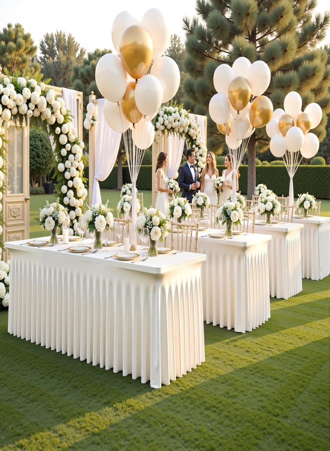 Suppromo 6ft Ivory Spandex Tablecloths for Rectangle Tables Wrinkle Free Ivory Table Cloth Rectangle Stretch Fitted Table Cover with Skirt for Wedding Birthday Party Banquet Baby Shower Buffet Event - Image 3