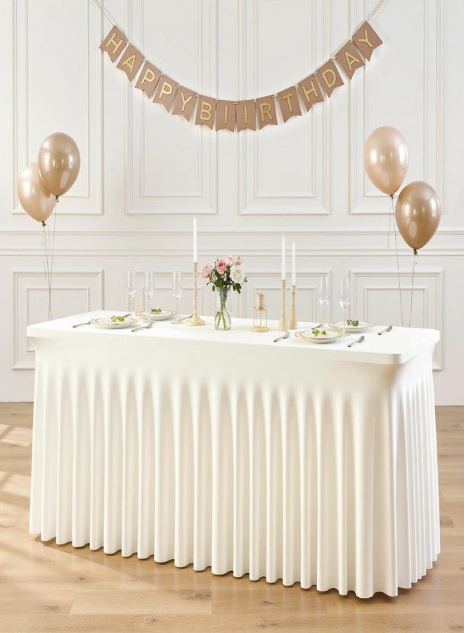 Suppromo 6ft Ivory Spandex Tablecloths for Rectangle Tables Wrinkle Free Ivory Table Cloth Rectangle Stretch Fitted Table Cover with Skirt for Wedding Birthday Party Banquet Baby Shower Buffet Event - Image 1