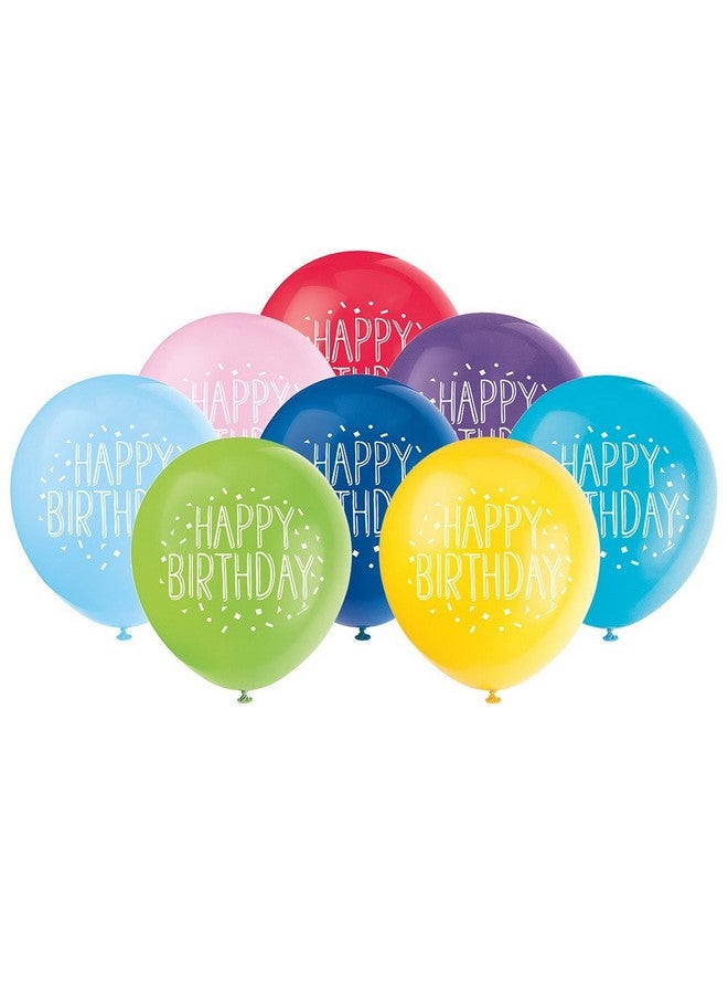 Unique Fun Happy Birthday Party Latex Balloons - 12" | Assorted Colors | 8 Pcs - Image 1