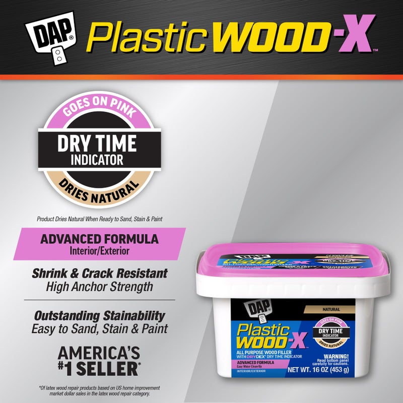 DAP Plastic Wood-X with DryDex Wood Filler, Natural, 16 Oz (7079800542) - Image 2