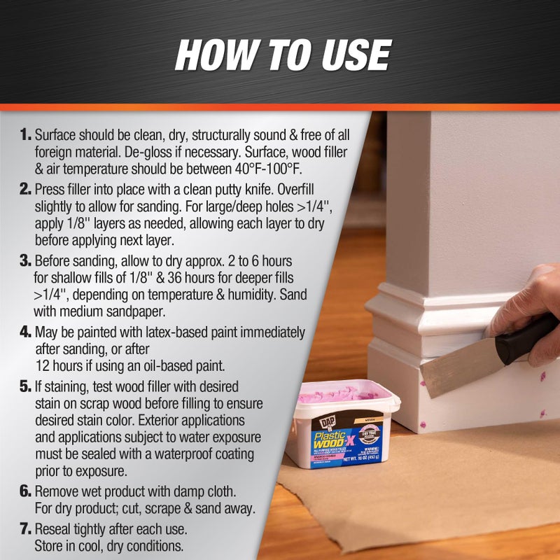 DAP Plastic Wood-X with DryDex Wood Filler, Natural, 16 Oz (7079800542) - Image 3