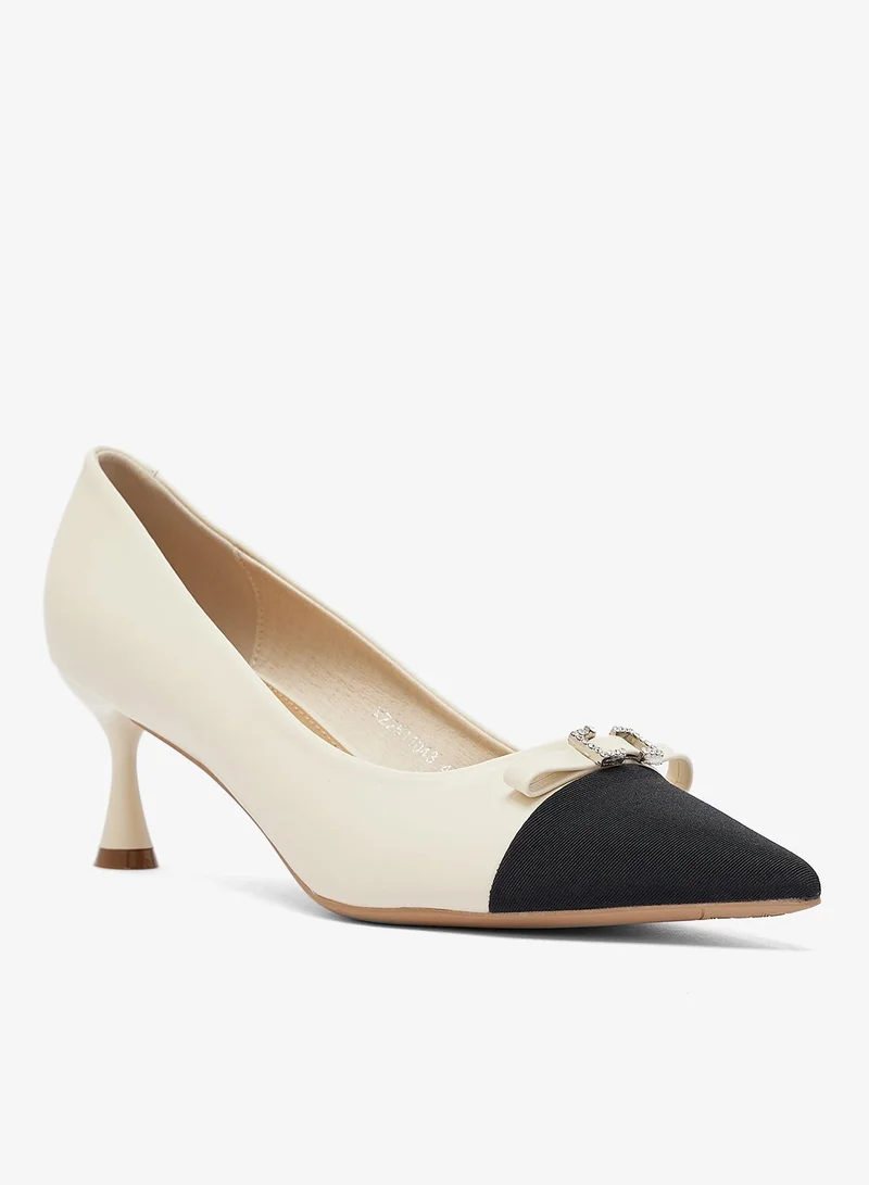 Ella White Bow Detail Kitten Heel Pumps for Women | Best Price UAE