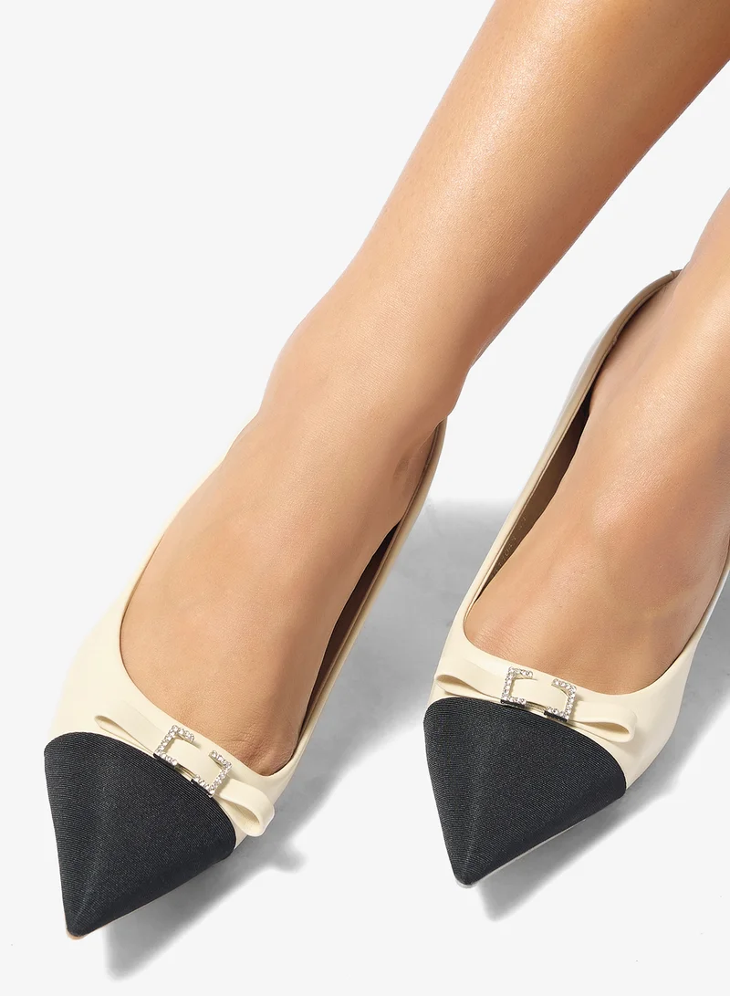 Ella White Bow Detail Kitten Heel Pumps for Women | Best Price UAE