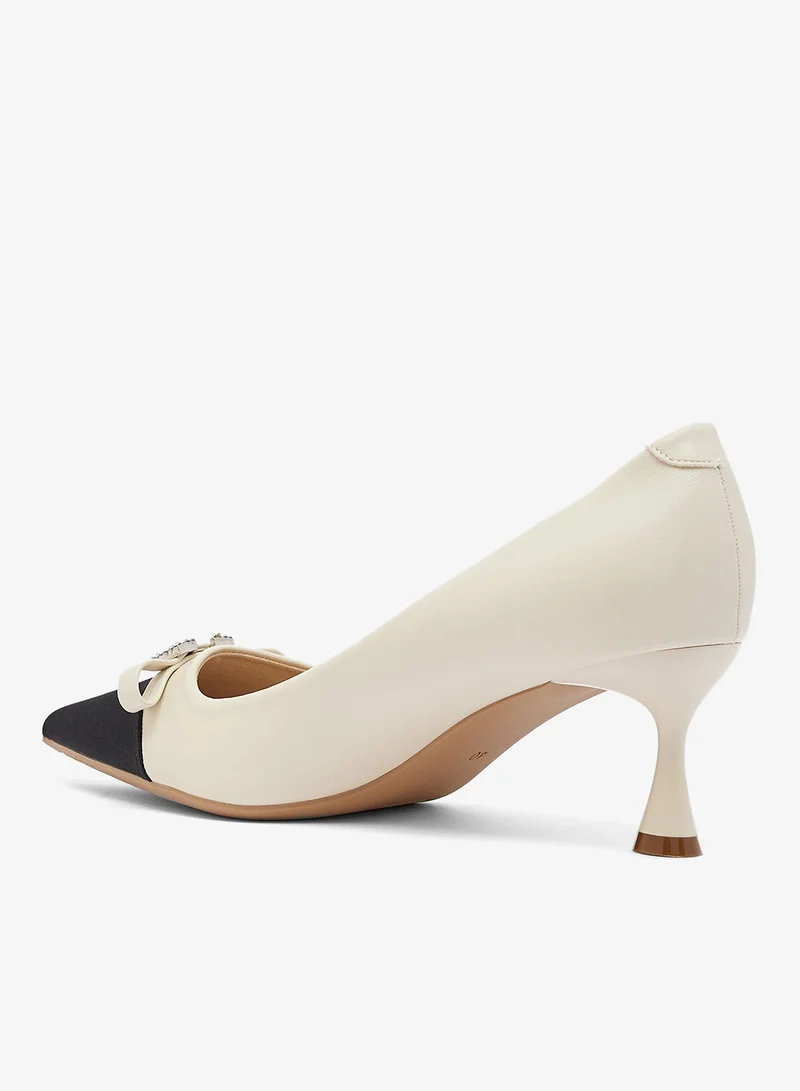Ella White Bow Detail Kitten Heel Pumps for Women | Best Price UAE