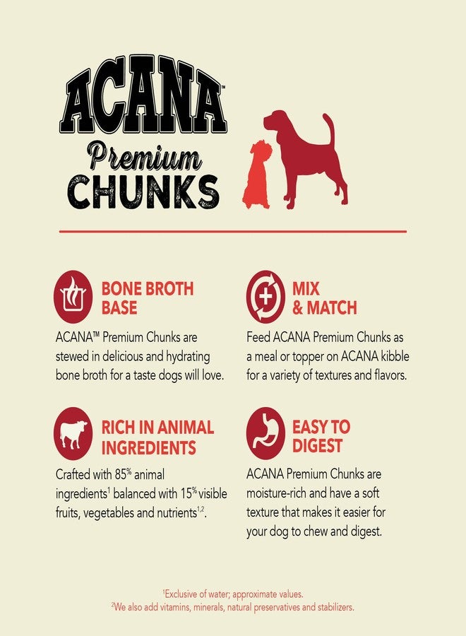 (أسنى) مجموعة متنوعة من طعام الكلاب الرطب الخالي من الحبوب من ACANA Premium Chunks in Bone Broth: وصفات لحم البقر والدواجن، علب 12.8 أونصة (6 علب، 3 من كل نوع) - Image 3