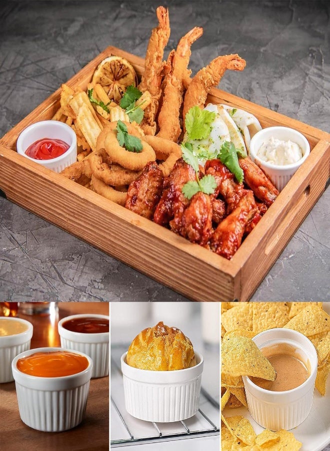 AKDC أوعية ديلينج رامكينز سعة 4 أونصة آمنة للاستخدام في الفرن/الحلوى/الآيس كريم/صلصة الصويا/الوجبات الخفيفة، أطباق كريم بروليه خزفية صغيرة للخبز والسوفليه والبودنج، مجموعة من 6 قطع باللون الأبيض - Image 5