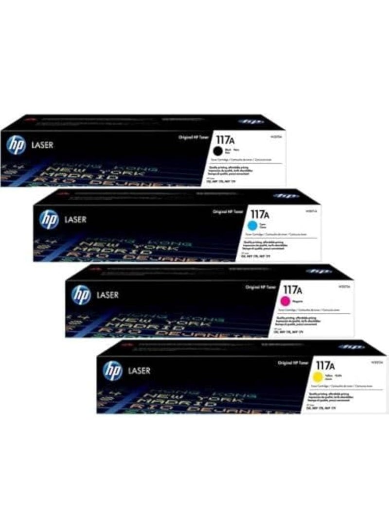 HP Toner HP 117A Original Color Laser Toner Cartridge Set | W2070A W2071A W2072A W2073A | Black Cyan Yellow Magenta | Compatible with HP Color Laser 150 & MFP 178/179 Series Printers - Image 1