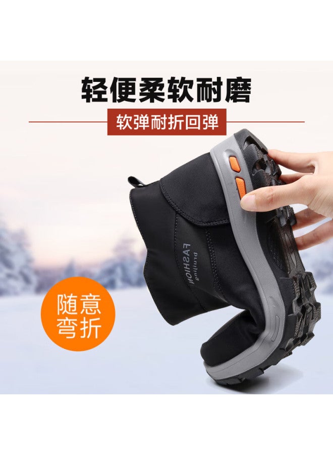 Anglerfish Ankang Winter Pure Wool Warm Men's Old Beijing Cloth Shoes, Thickened Waterproof Dad High-top Cotton Boots 23503, Coffee Color, Size 43 - Image 1