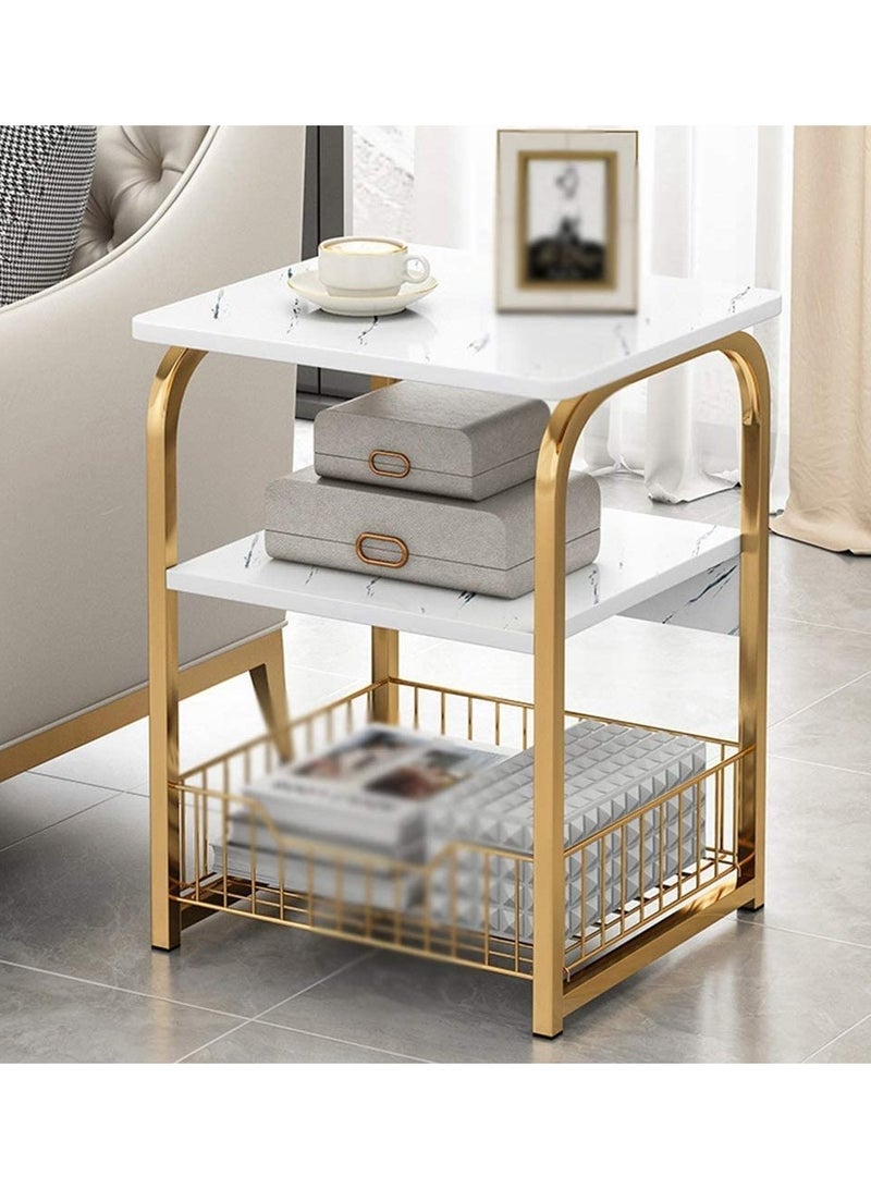 DubaiGallery Furniture Coffee Table with Marble Top and Golden Base Bedroom Coffee Table Modern 3 Tier Round Coffee Table - Image 1