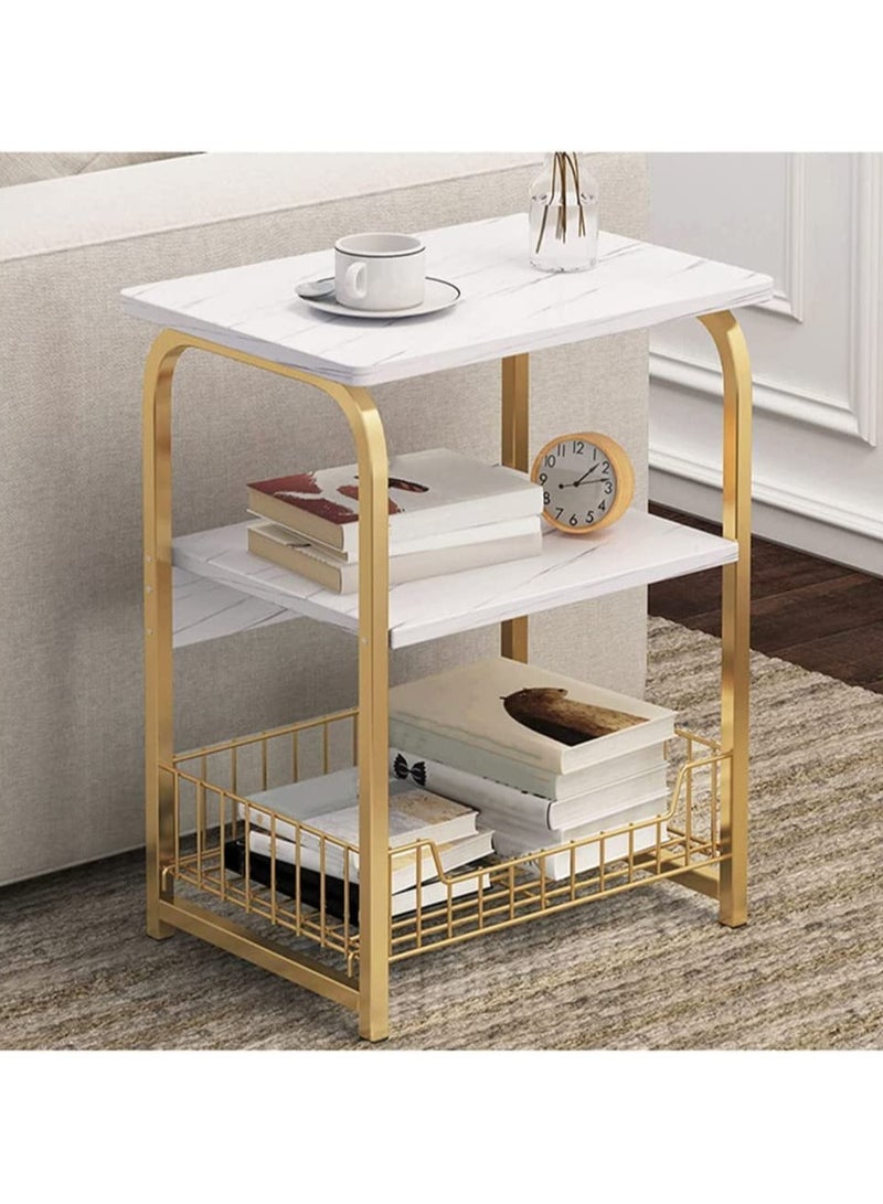 DubaiGallery Furniture Coffee Table with Marble Top and Golden Base Bedroom Coffee Table Modern 3 Tier Round Coffee Table - Image 4