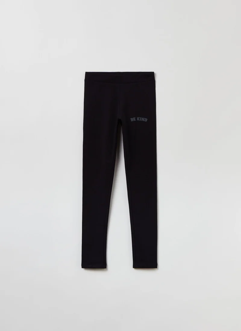 او في اس OVS Leggings With Printed Lettering