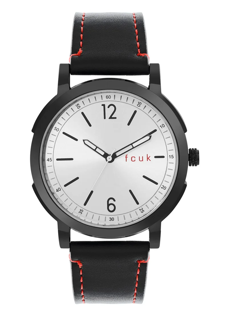فرنش كونكشن Men's Analog Watch With Black Leather Strap 43 mm