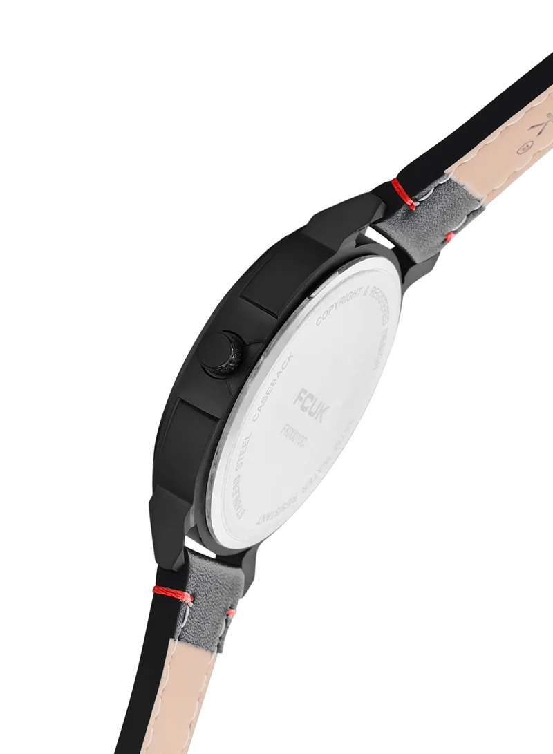 French Connection Men's Analog Watch With Black Leather Strap 43 mm