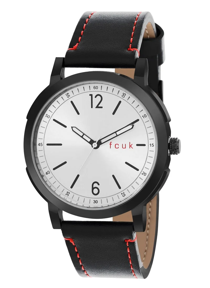 فرنش كونكشن Men's Analog Watch With Black Leather Strap 43 mm