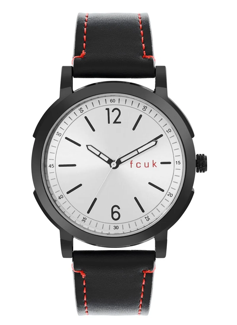 فرنش كونكشن Men's Analog Watch With Black Leather Strap 43 mm