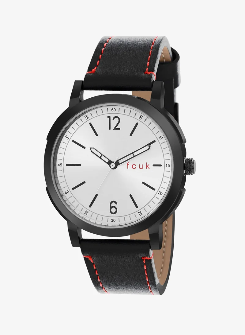 French Connection Men's Analog Watch With Black Leather Strap 43 mm