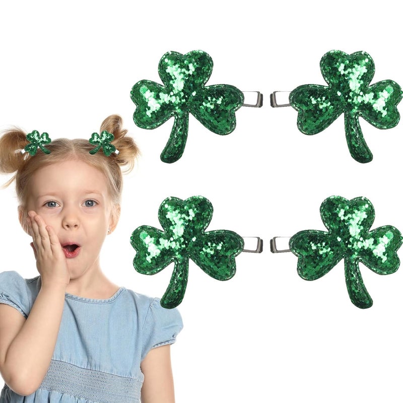 Totelux St Patricks Day Shamrock Hair Clips Sequins Hair Pins Irish Green Clover Hair Barrettes Glitter Alligator Clips for Women Girls Hair Accessories Holiday Party Supplies Gift 4PCS
