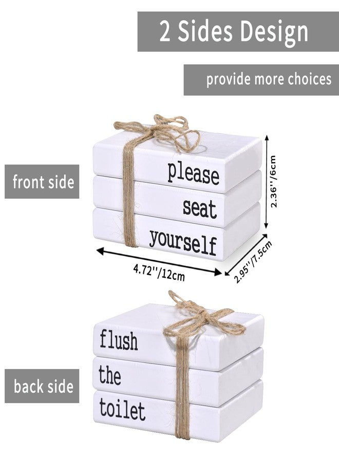 GHOSTMAGIC Restroom Decor, Bathroom Decor for Shelves, Toilet Decor, Funny Wooden Farmhouse Mini Book Stack for Bathroom Restroom Shelf Sign Decor Two-Sided Tabletop Decorative Set of 3 (white) - Image 2