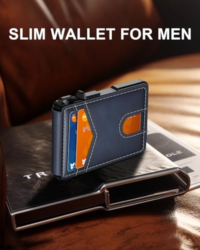 ZALVEX Wallet for Men, Mens Minimalist Wallet 9-13 Cards, Slim Compact Wallet with Money Clip & ID Window, RFID Blocking Smart Pop Up Card Wallet, Metal Aluminum Credit Card Holder Bifold Wallet - Image 2