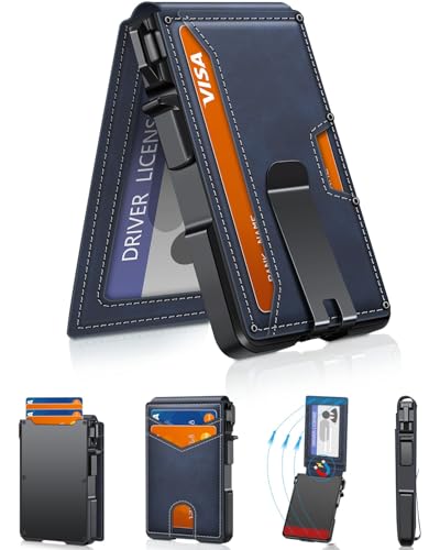 ZALVEX Wallet for Men, Mens Minimalist Wallet 9-13 Cards, Slim Compact Wallet with Money Clip & ID Window, RFID Blocking Smart Pop Up Card Wallet, Metal Aluminum Credit Card Holder Bifold Wallet - Image 1