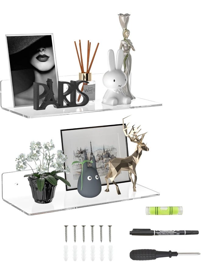 TPGP 38cm Clear Acrylic Shelves, Wall Mounted Shelves for Bedroom, Wall Display Shelves for Collectibles, Funko Pop, Speakers, Plants, 2-Pack - Image 1