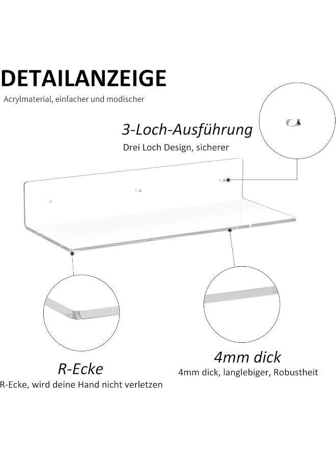 TPGP 38cm Clear Acrylic Shelves, Wall Mounted Shelves for Bedroom, Wall Display Shelves for Collectibles, Funko Pop, Speakers, Plants, 2-Pack - Image 5