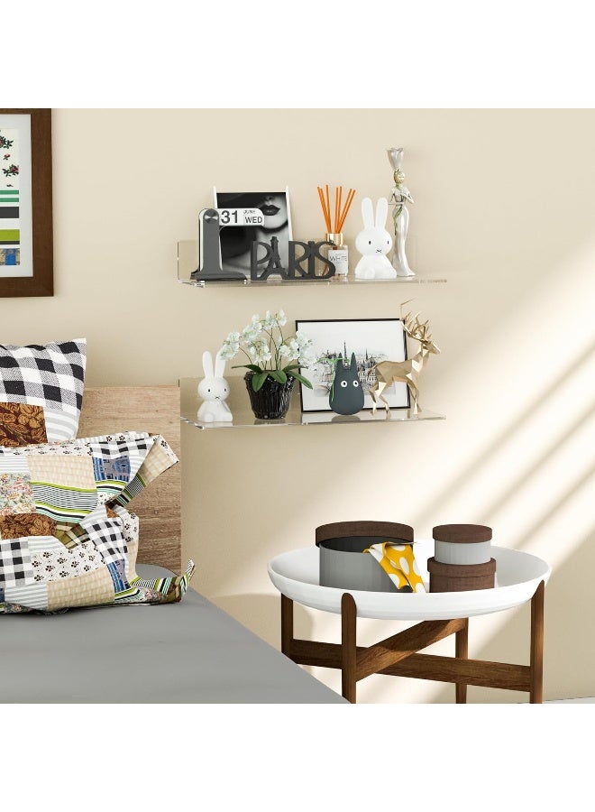 TPGP 38cm Clear Acrylic Shelves, Wall Mounted Shelves for Bedroom, Wall Display Shelves for Collectibles, Funko Pop, Speakers, Plants, 2-Pack - Image 2