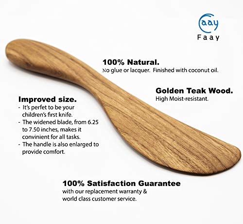 FAAY 7.5" Butter Spreaders, Eco-Friendly Condiment and Sandwich Knife from 100% Moist-Resistant Teak Wood, Super Handy Peanut Jelly Spreader Set of 4 - Image 2