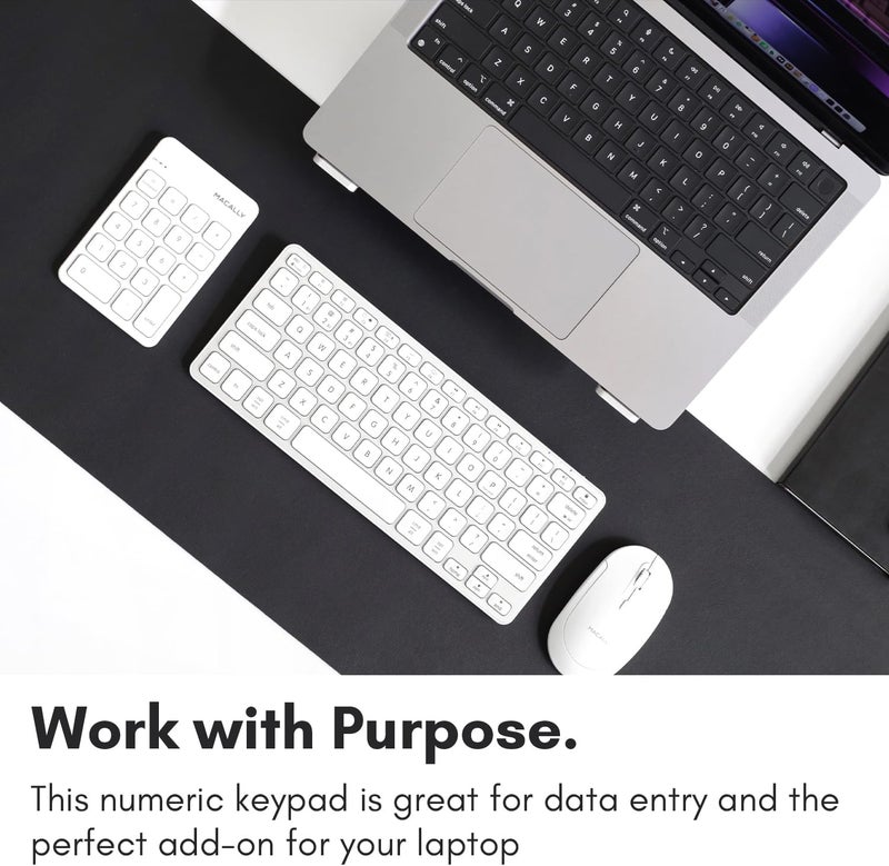 MACALLY Bluetooth Number Pad for Laptop, Apple, Mac, iMac, MacBook Pro/Air, Ipad, Windows PC, Tablet, or Desktop Computer - Rechargeable 18 Key Wireless Numeric Keypad - White Bluetooth 10 Key Numpad - Image 2