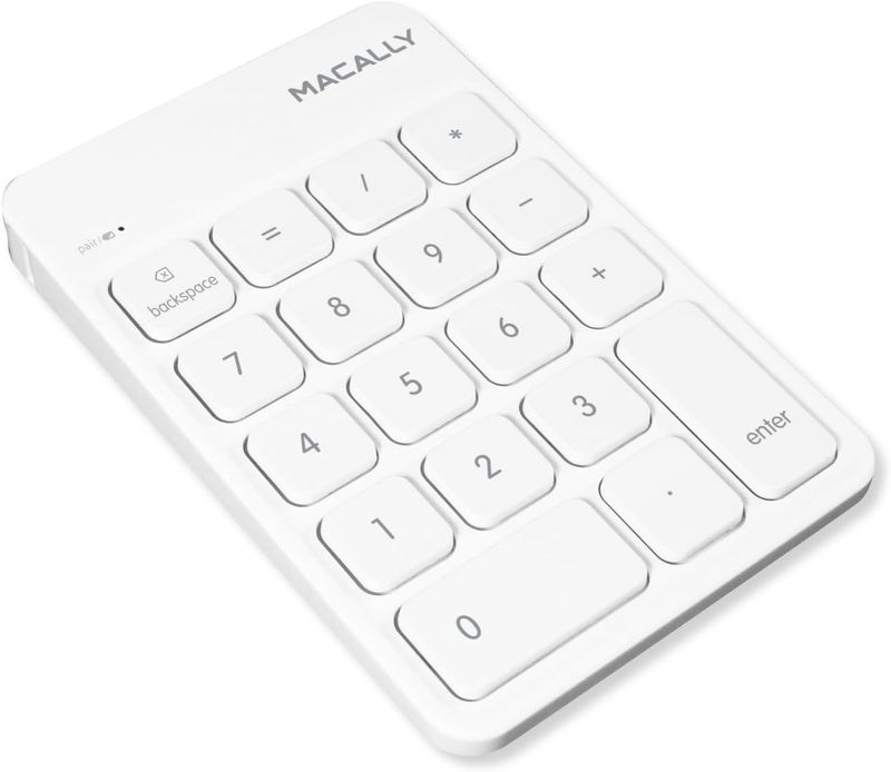 MACALLY Bluetooth Number Pad for Laptop, Apple, Mac, iMac, MacBook Pro/Air, Ipad, Windows PC, Tablet, or Desktop Computer - Rechargeable 18 Key Wireless Numeric Keypad - White Bluetooth 10 Key Numpad - Image 1