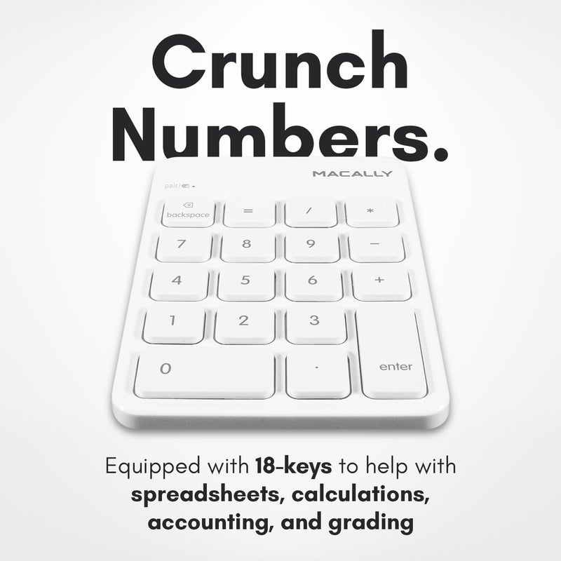 MACALLY Bluetooth Number Pad for Laptop, Apple, Mac, iMac, MacBook Pro/Air, Ipad, Windows PC, Tablet, or Desktop Computer - Rechargeable 18 Key Wireless Numeric Keypad - White Bluetooth 10 Key Numpad - Image 3