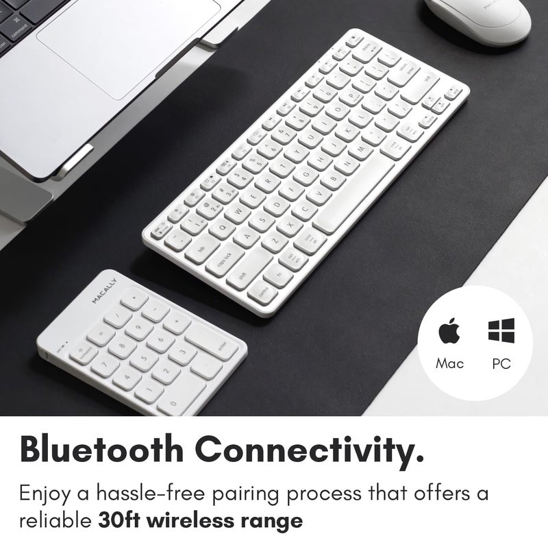 MACALLY Bluetooth Number Pad for Laptop, Apple, Mac, iMac, MacBook Pro/Air, Ipad, Windows PC, Tablet, or Desktop Computer - Rechargeable 18 Key Wireless Numeric Keypad - White Bluetooth 10 Key Numpad - Image 4