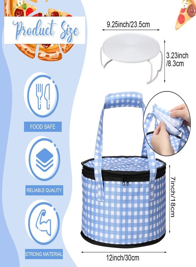 Pickmesh Round Pie Carrier 12 x 7 Inch Insulated Casserole Carriers with Lid and Detachable Handle Cake Carrier for Hot or Cold Food Transport Thanksgiving Christmas Gift (Blue and White Plaid) - Image 2