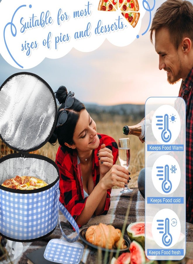 Pickmesh Round Pie Carrier 12 x 7 Inch Insulated Casserole Carriers with Lid and Detachable Handle Cake Carrier for Hot or Cold Food Transport Thanksgiving Christmas Gift (Blue and White Plaid) - Image 4
