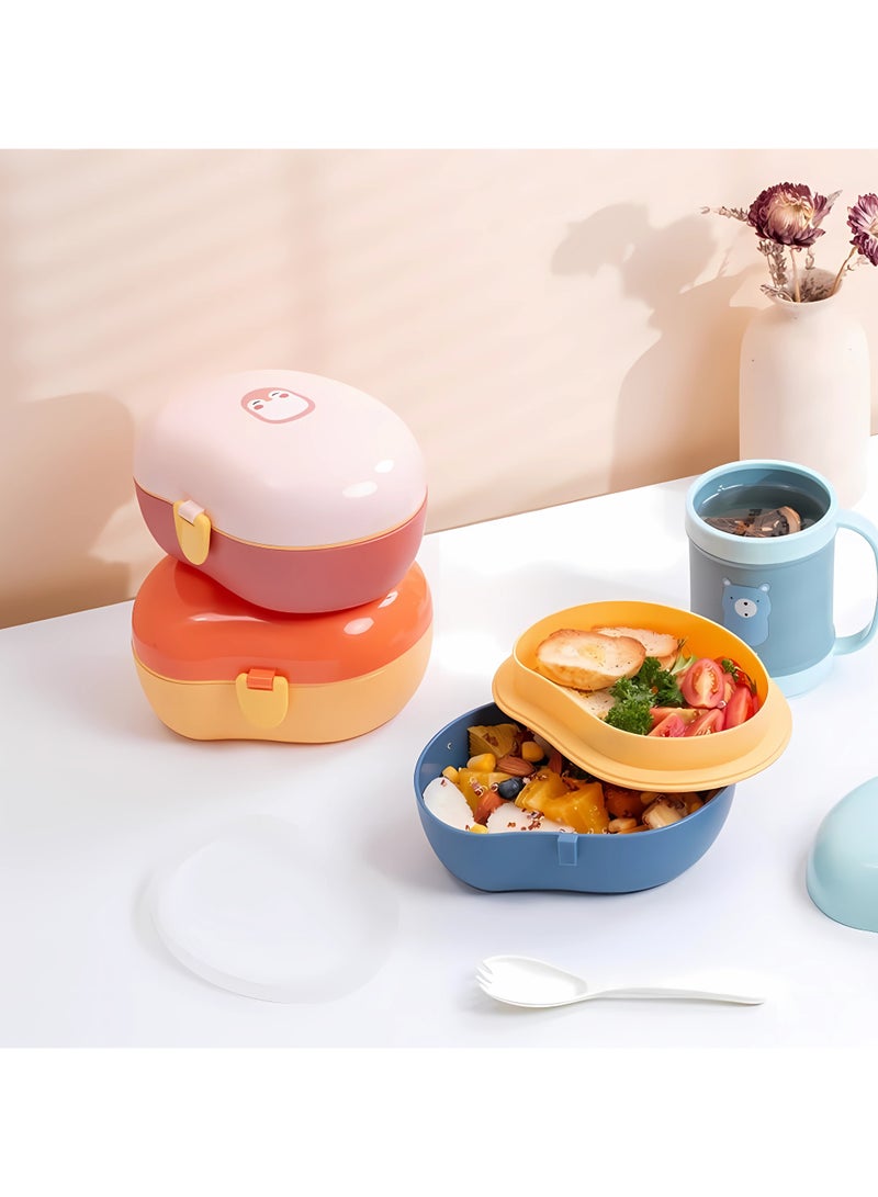 Twisoo Cute Duck Plastic Lunch Box for Kids, 900ml Leakproof & Spillproof, BPA-Free Food Grade PP, 2 Compartments with Spoon - Ideal for School & Travel (Pink ) - Image 2