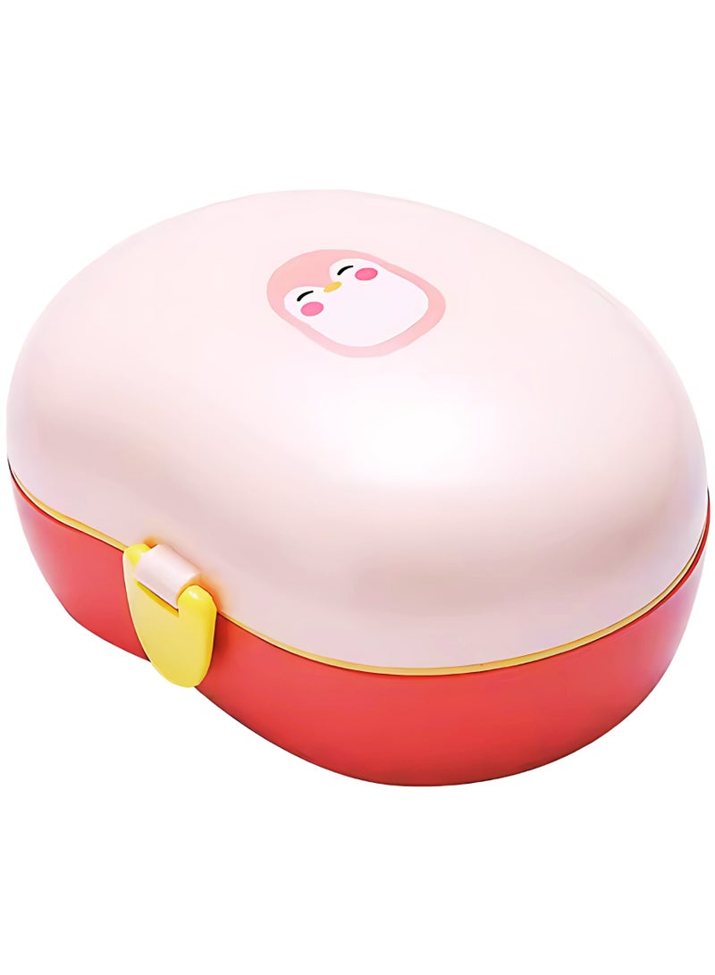 Twisoo Cute Duck Plastic Lunch Box for Kids, 900ml Leakproof & Spillproof, BPA-Free Food Grade PP, 2 Compartments with Spoon - Ideal for School & Travel (Pink ) - Image 1