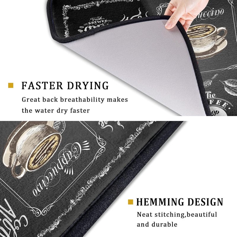 Giwawa Coffee Bean Maker Dish Drying Mat for Countertops, 18x24 inch Absorbent Microfiber Espresso Cup Spill Mats Black Machine Drainer Mat Dish Drainer Rack Mat Protector Kitchen Accessories Bar - Image 3