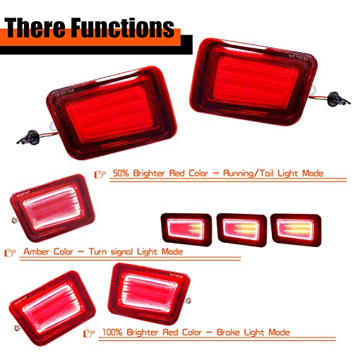 Tonsya Compatible With 2005 2006 2007 2008 2009 Hummer H2 Rear Bumper Reflector Tail Lights Turn Signal Daytime Running & Brake Stop Lamps 3 IN 1 Replacement 3D Optic Red Lens Amber & Red Led - Image 3