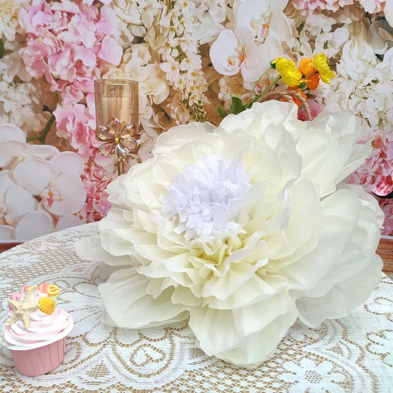 Mybbshower White Gold Large Paper Flower Decorations for Wedding Party Backdrop DIY Home Flower Wall Arrangement Decorations 2010 Assorted Pack of 6 - Image 4