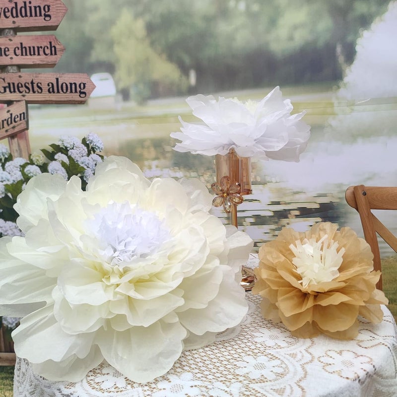 Mybbshower White Gold Large Paper Flower Decorations for Wedding Party Backdrop DIY Home Flower Wall Arrangement Decorations 2010 Assorted Pack of 6 - Image 2