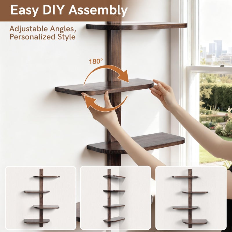 Afuly Mid Century Modern Decor Floating Shelves Walnut Display Shelf Wall Unit Solid Wood Decorative Shelving Home Decor Living Room Bedroom Coffee Bar Bathroom Plant Photo Set of 4 - Image 4
