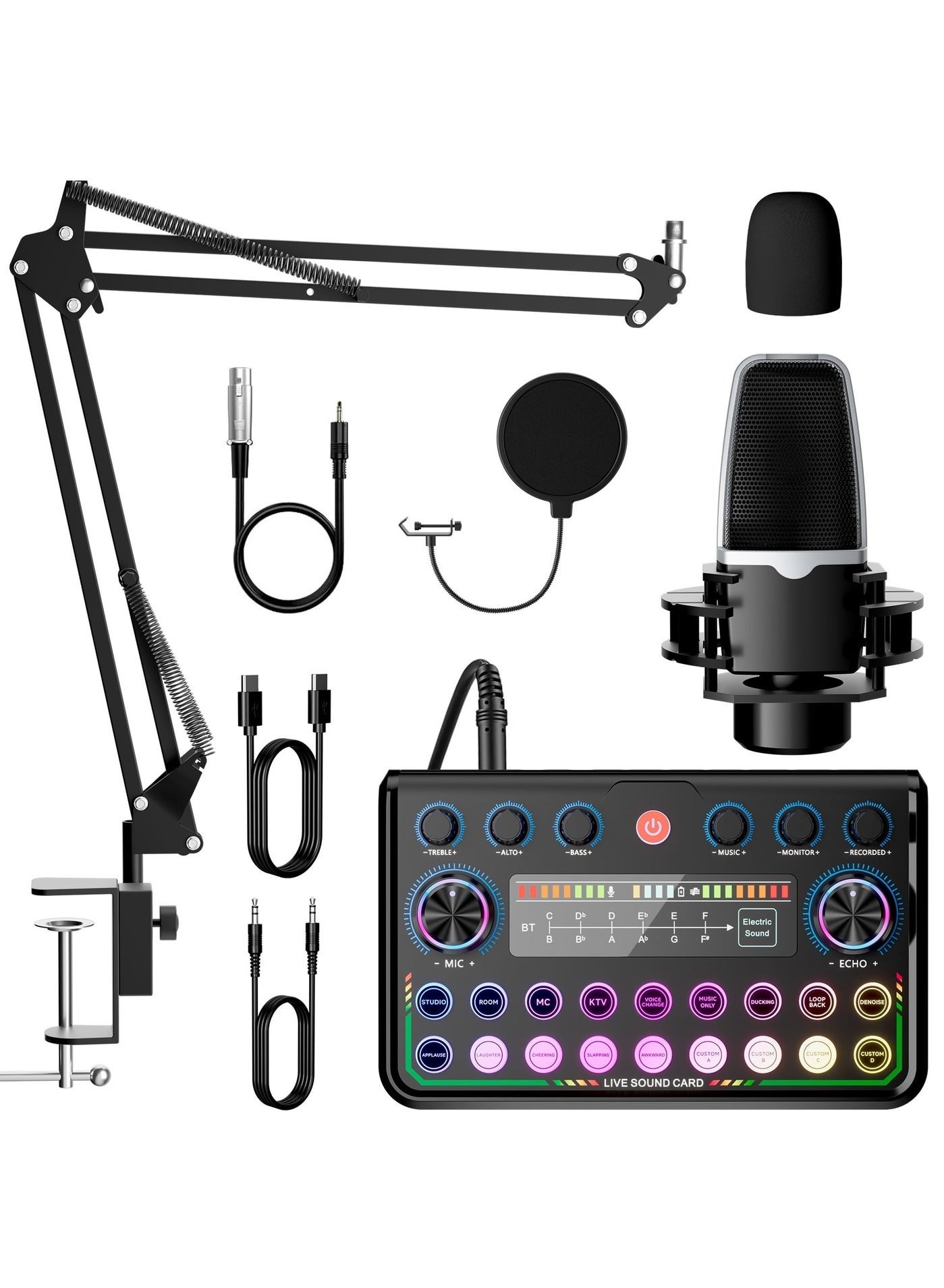 Podcast Equipment Bundle,Audio Interface with Studio Condenser Microphone for Smartphone and PC,Plug-and-Play Live Sound Card,Perfect for Streaming, Singing, YouTube, Gaming