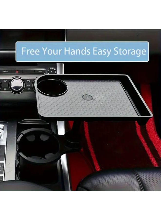 1 Item Adjustable Rotating Car Cup Holder With Extendable Desk Storage Shelf Heavy Duty Swivel Base One Touch Operation Hands Free For Smartphones Tablets Cups Snacks Suv Sedan Interior Accessory - Image 1