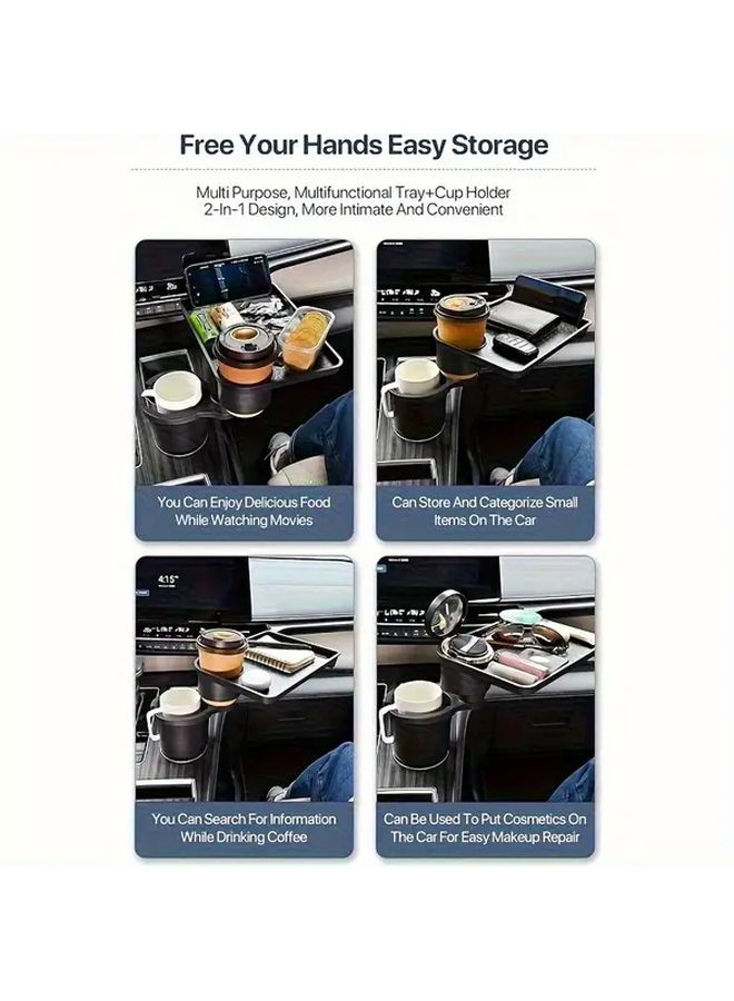 1 Item Adjustable Rotating Car Cup Holder With Extendable Desk Storage Shelf Heavy Duty Swivel Base One Touch Operation Hands Free For Smartphones Tablets Cups Snacks Suv Sedan Interior Accessory - Image 5