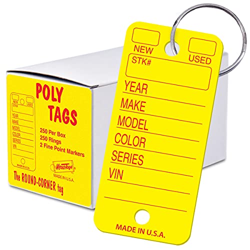 Versa-Tags 250 Tear-Proof Poly Key Tags - Plastic Key Tags for Automotive, Truck, or RV Dealerships (Yellow), Made in USA - Image 1