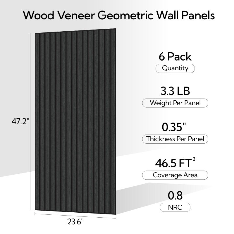 Olanglab Wood Veneer Acoustic Wall Panels 6 Pack, 23.6"Ã—47.2" Sound Absorbing Wall Panels for Interior Wall Decor, Matte Black - Image 2